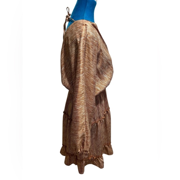 MOON RIVER Brown Tan Beige Striped Satin Balloon Dolman Sleeve Mini Dress Medium - Picture 7 of 8
